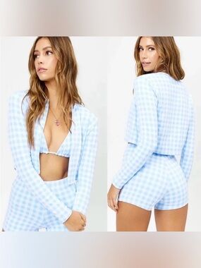 Frankie's Bikinis Cheri Cardigan Blue White Size Large